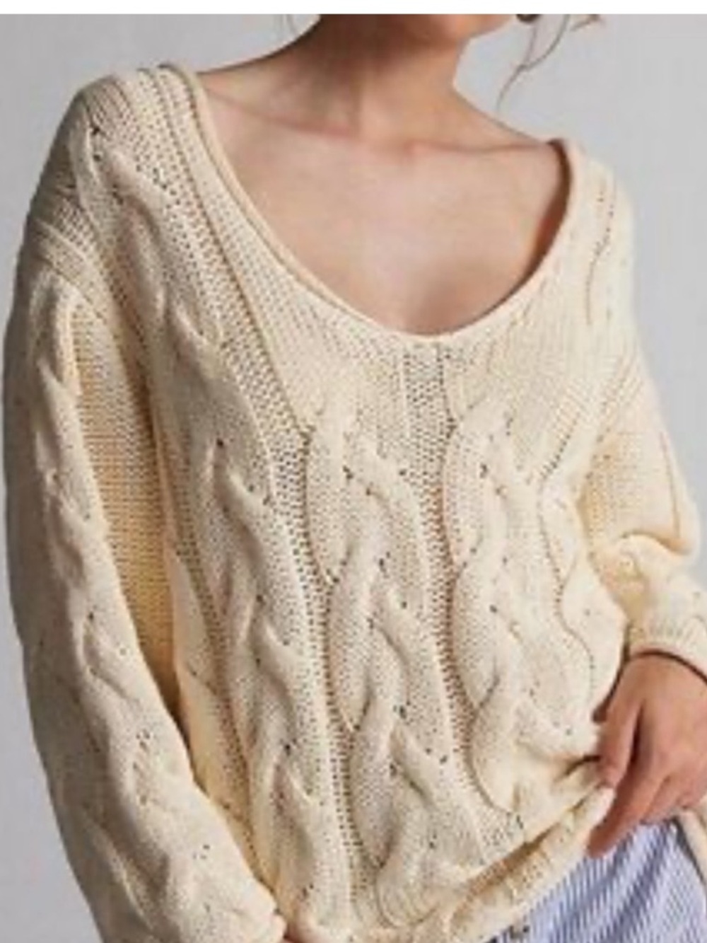 BDG Urban Outfitters Skylar Cream Cable Knit V-Neck Women's Sweater Oversized XS